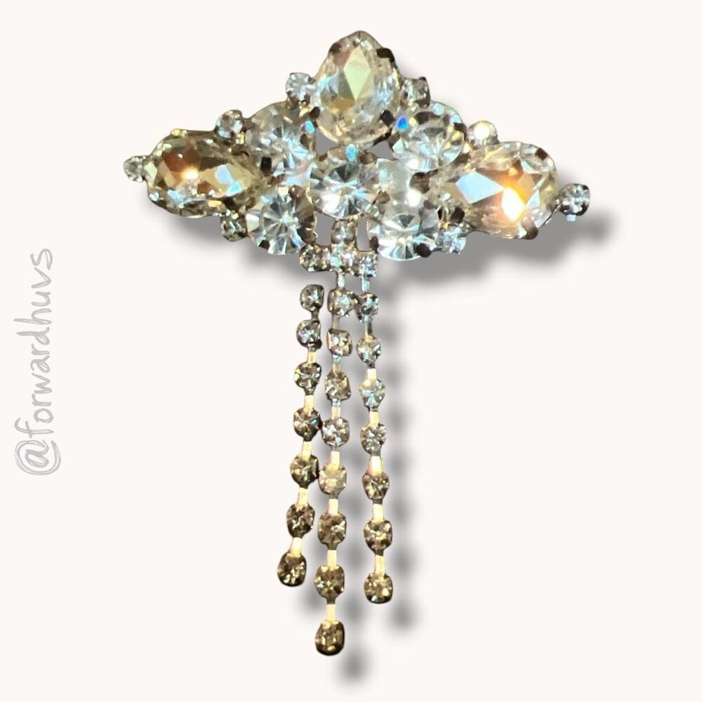 Old Hollywood Rhinestone Dangle Brooch